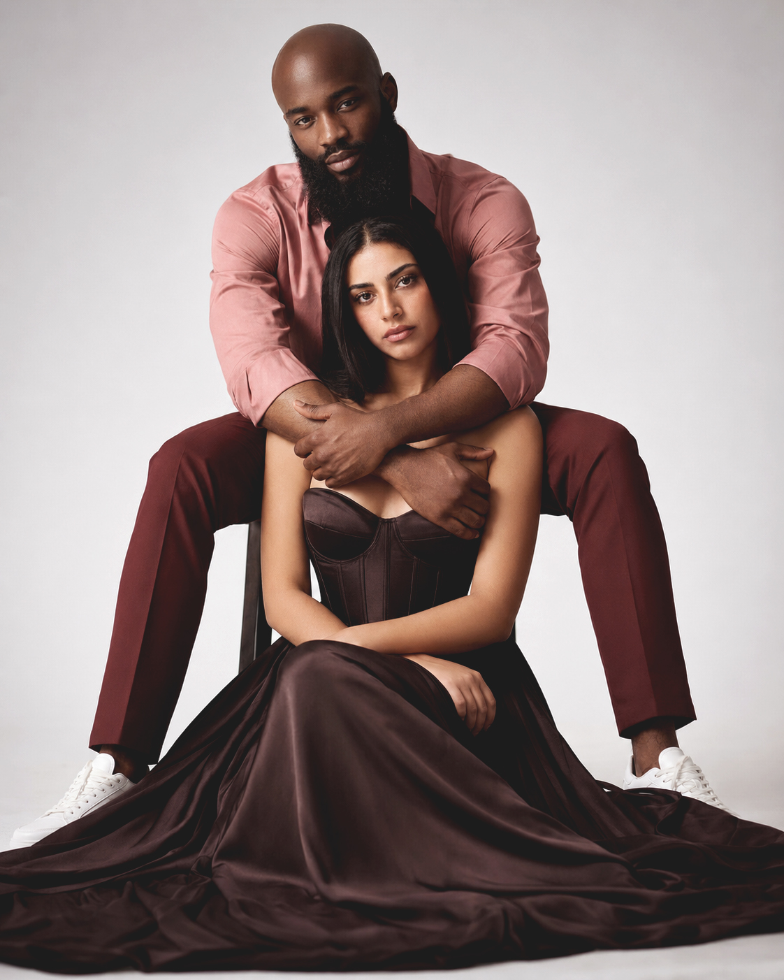 Burgundy. Editorial Couple.