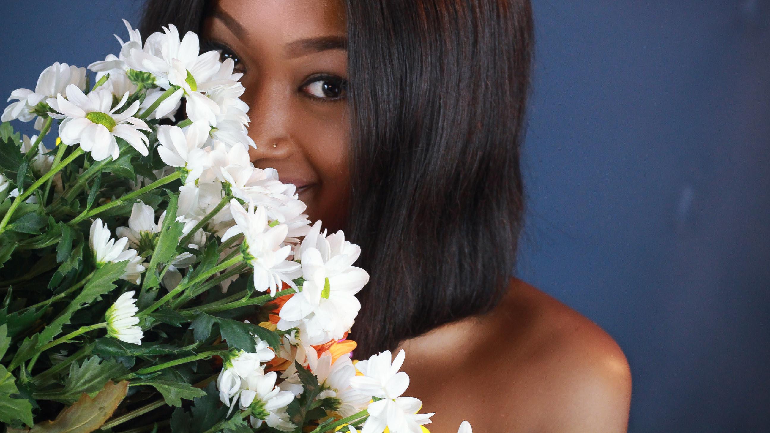 Flowers. Blue Background.
