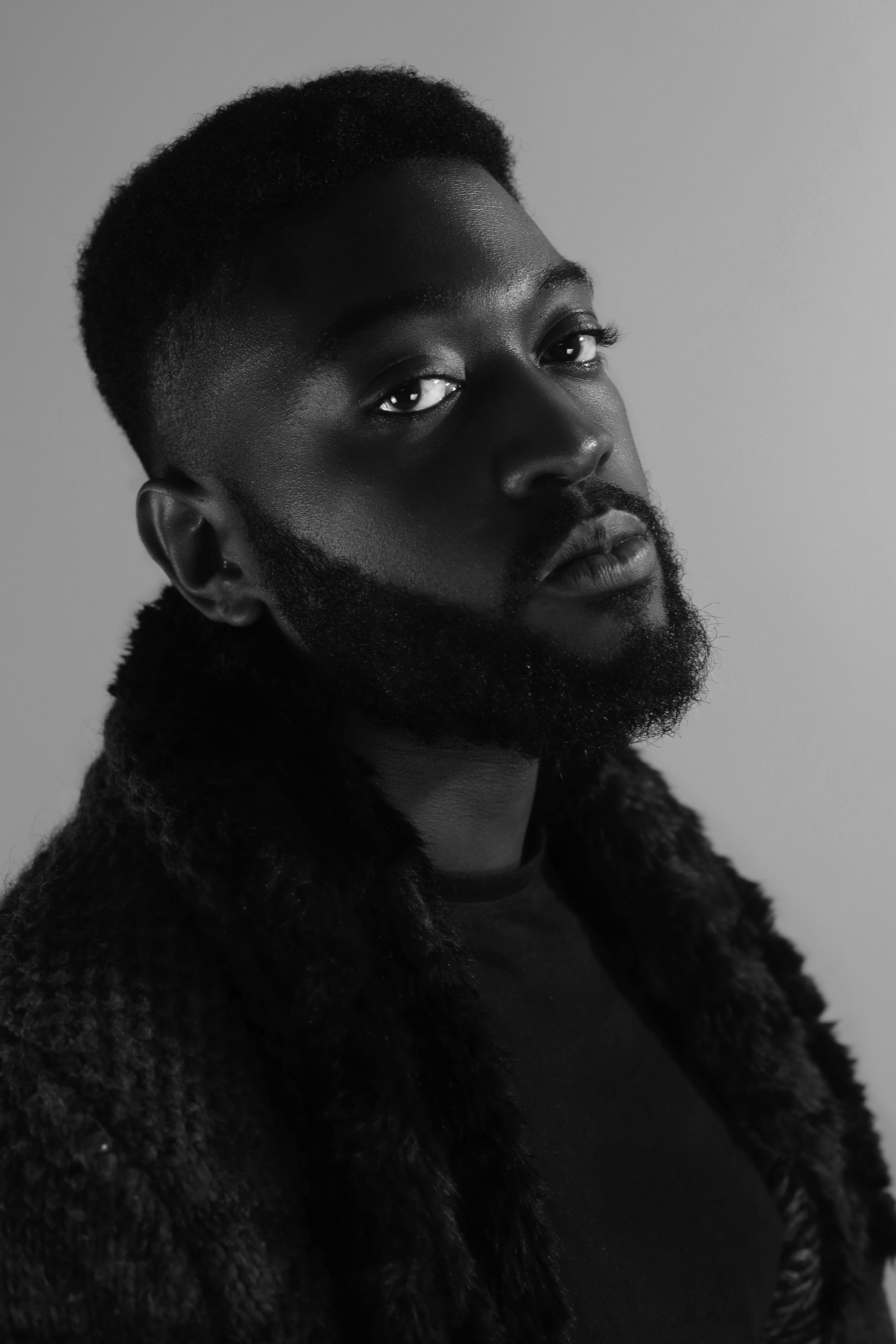 Fur Collar. Black and White.