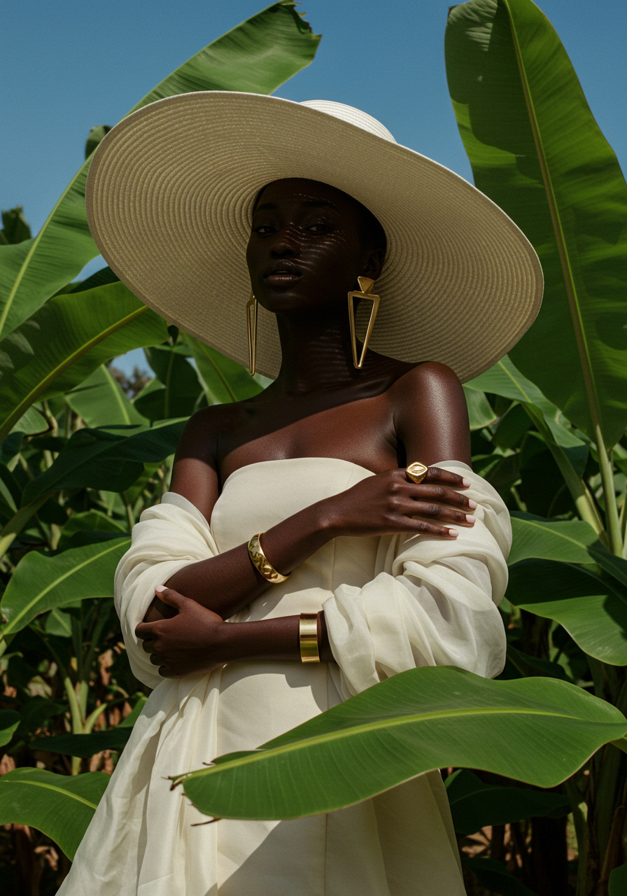 White Hat. Banana Leaves.